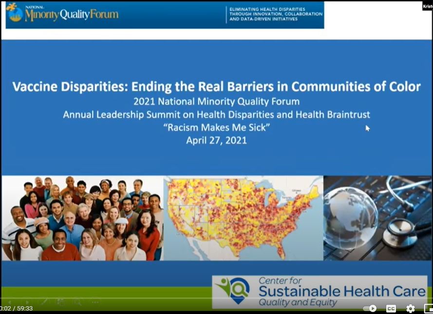 Opening slide. 2021 National Minority Quality Forum Annual Leadership Summit on Health Disparities and Health Braintrust  