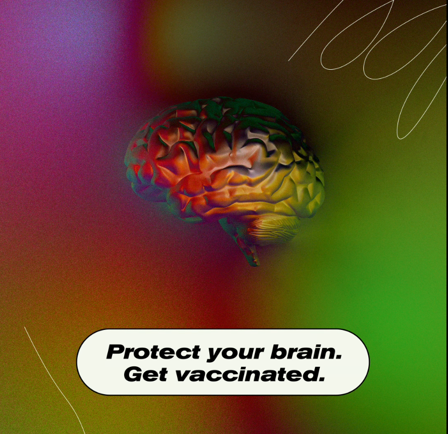 Image from the video showing a multicolored purple, green, yellow and orange blurred background with an outline of a brain in the middle. 