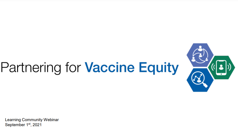 webinar title slide says partnering for vaccine equity