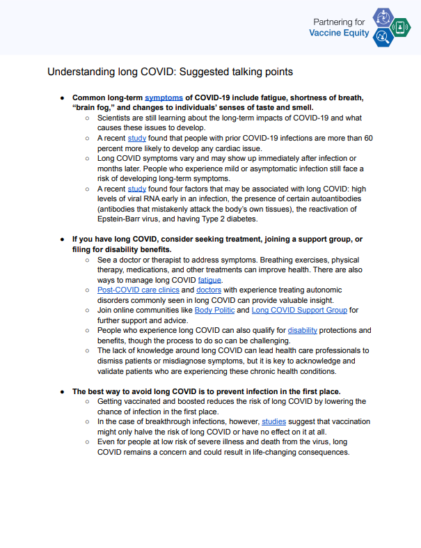 Talking Points And FAQs Understanding Long COVID English Spanish