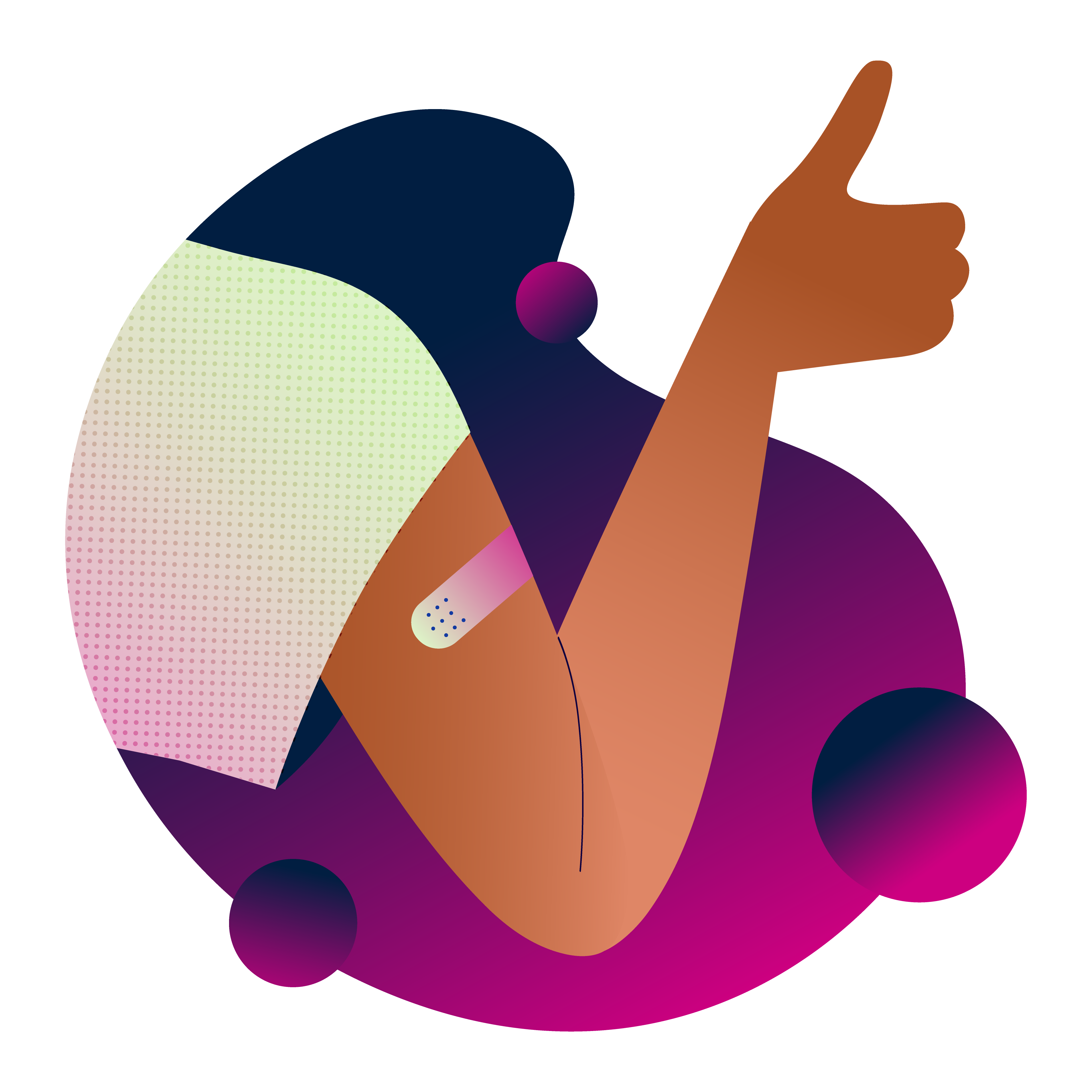Stylized illustration of a person giving a thumbs-up while wearing a bandage on their arm