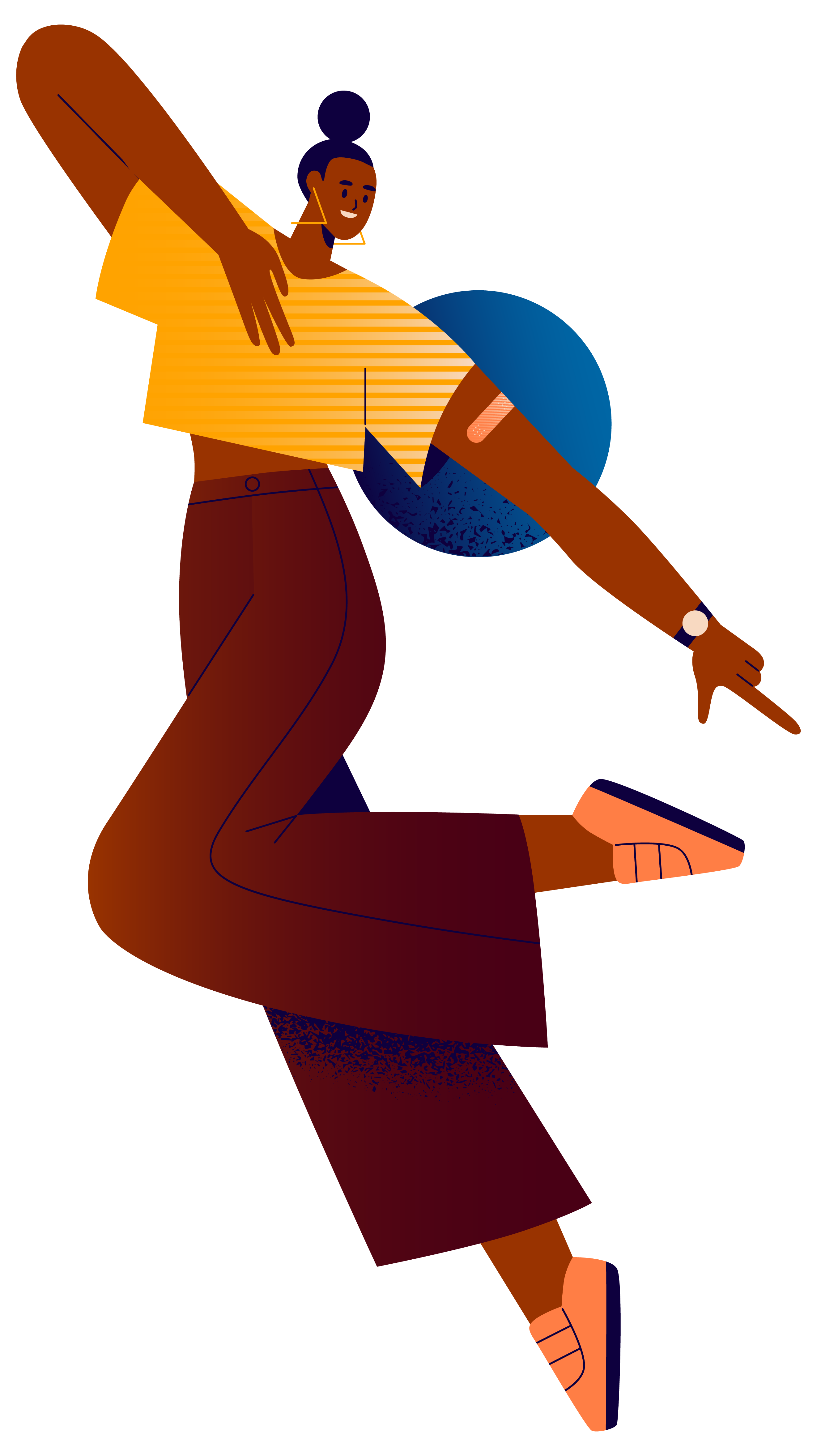 Stylized illustration of a person walking and showing a bandage on their arm