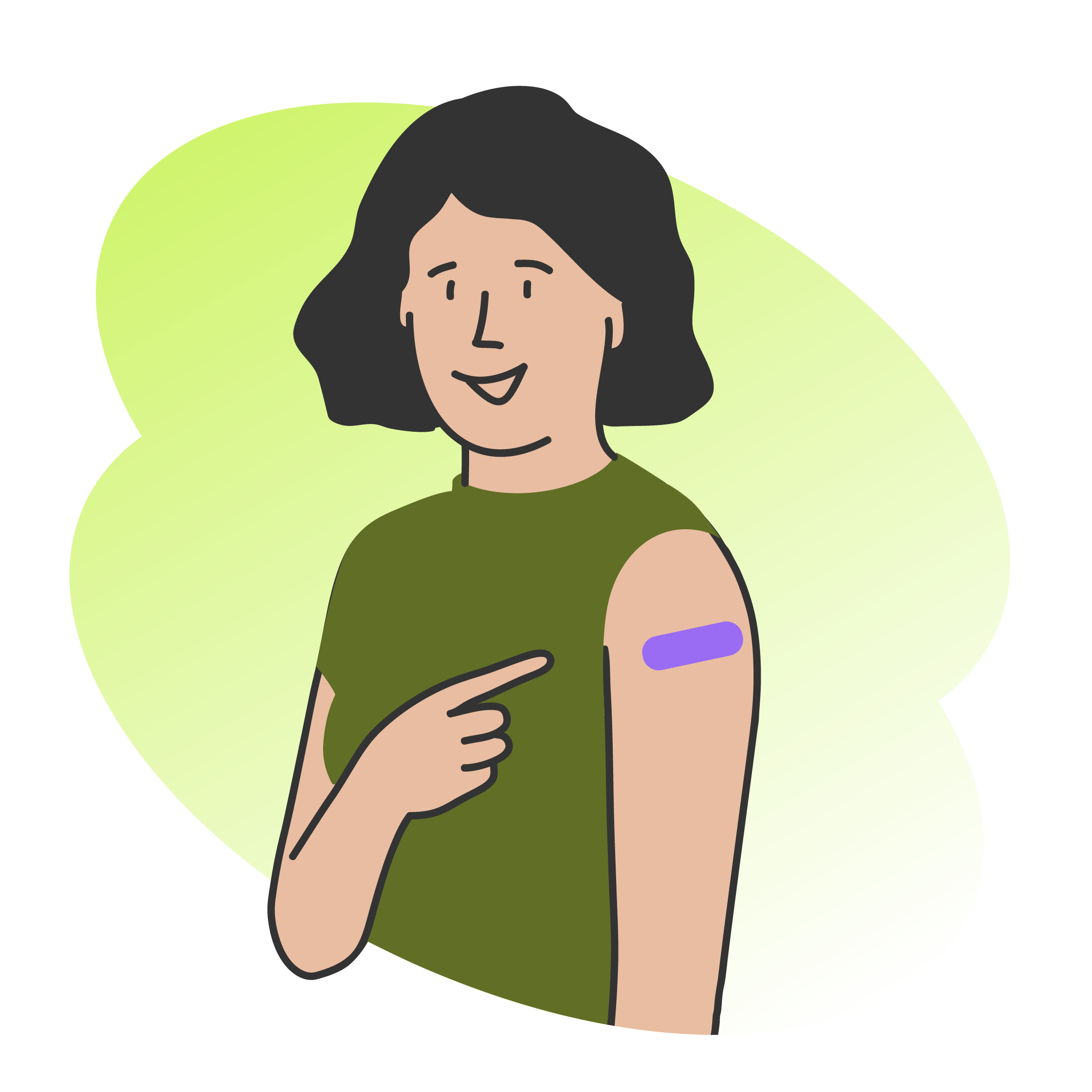Illustration of person showing a bandage on their arm