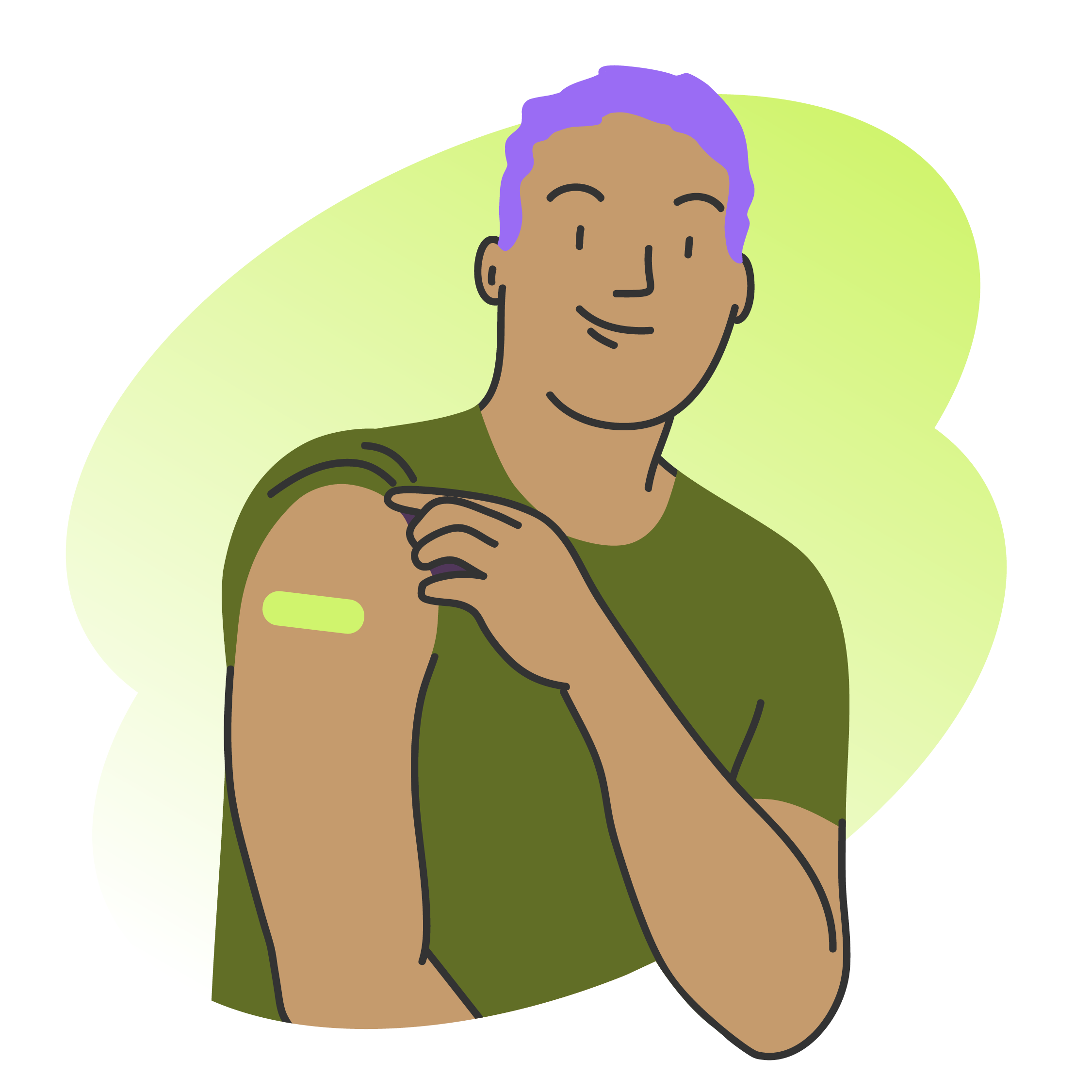Illustration of person showing a bandage on their arm