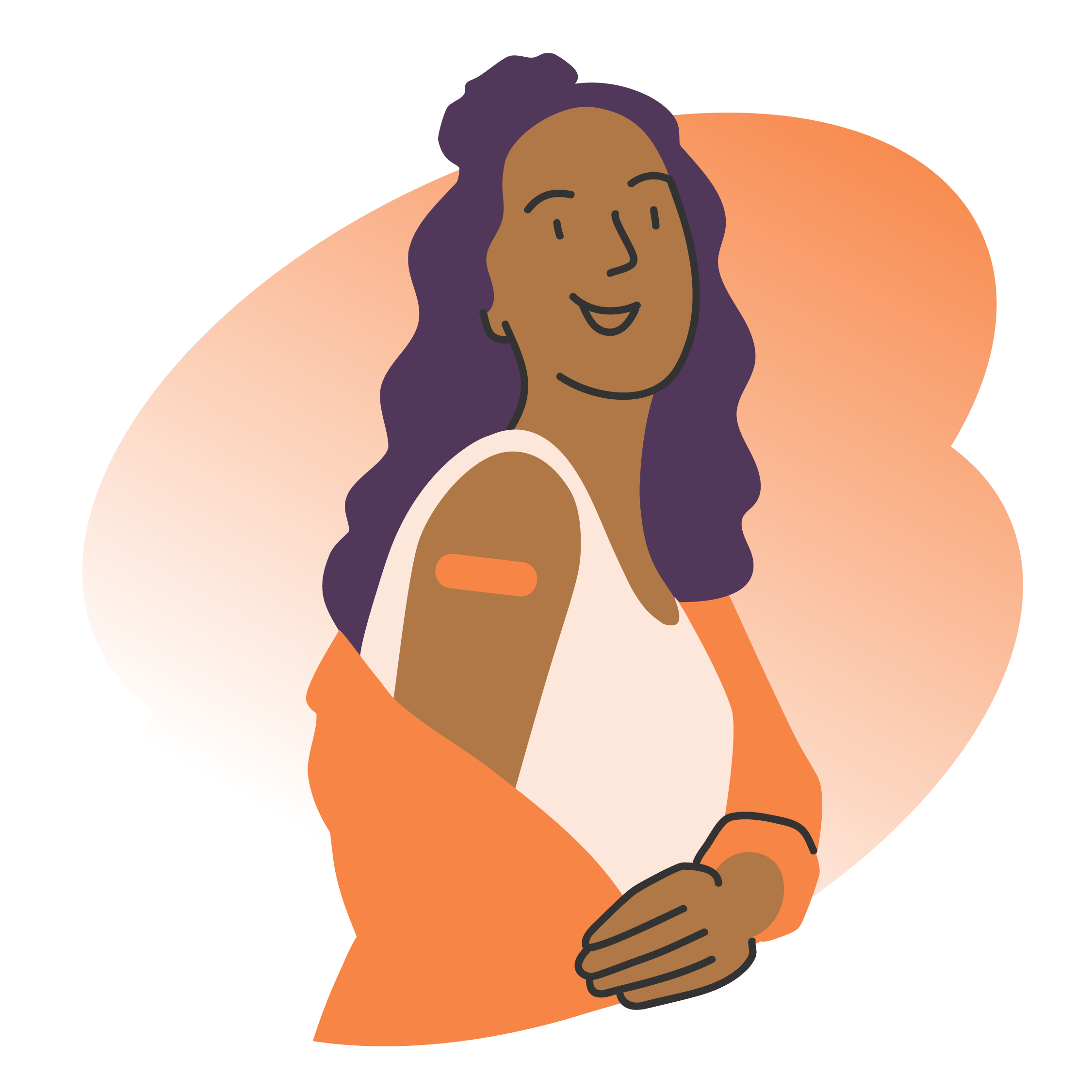 Illustration of a person smiling and showing off a bandage on their arm