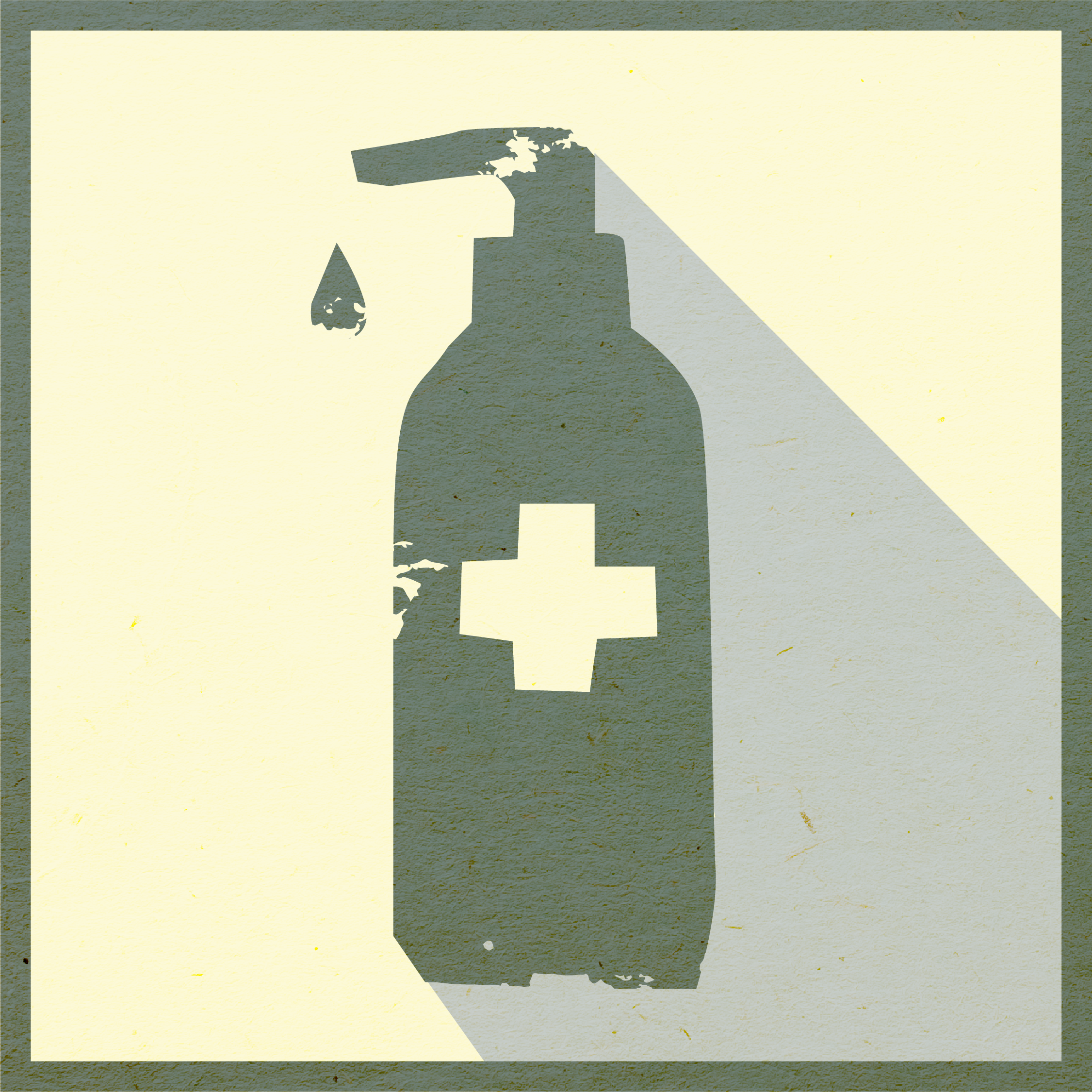 Framed illustration of a bottle of hand sanitizer