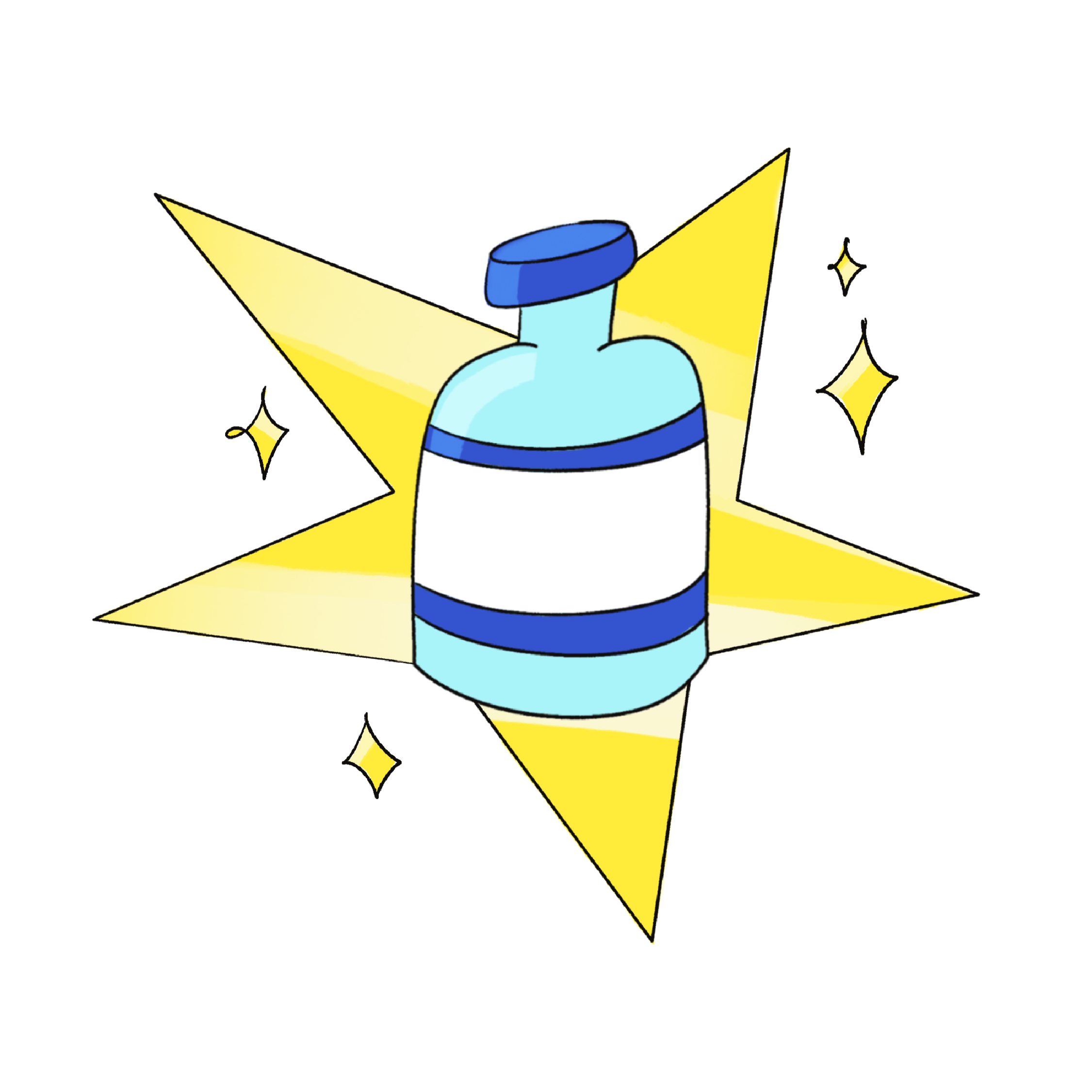 Illustration of a vaccination vial in front of a starburst graphic
