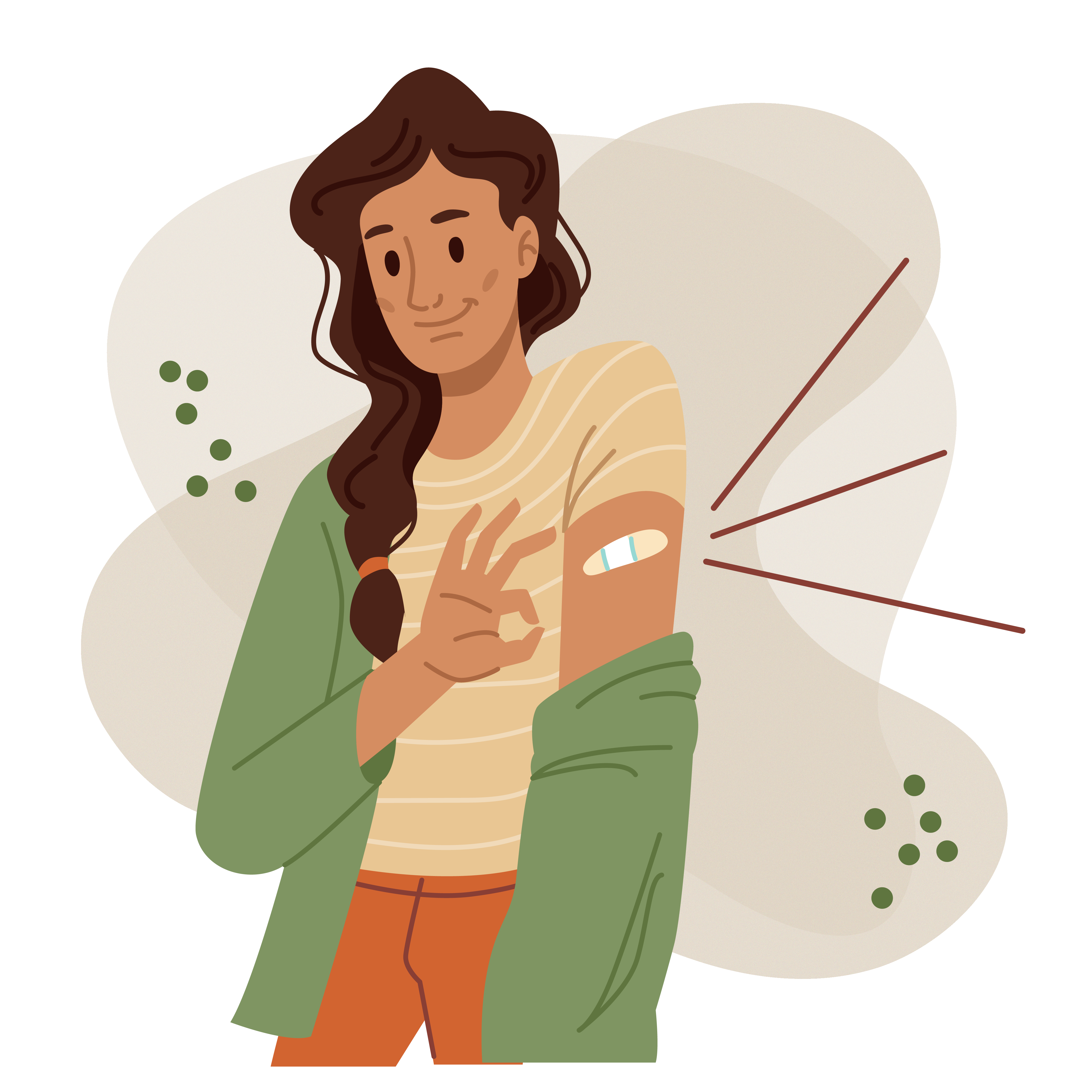 Stylized illustration of a person showing a bare sleeve and containing a bandage on their arm