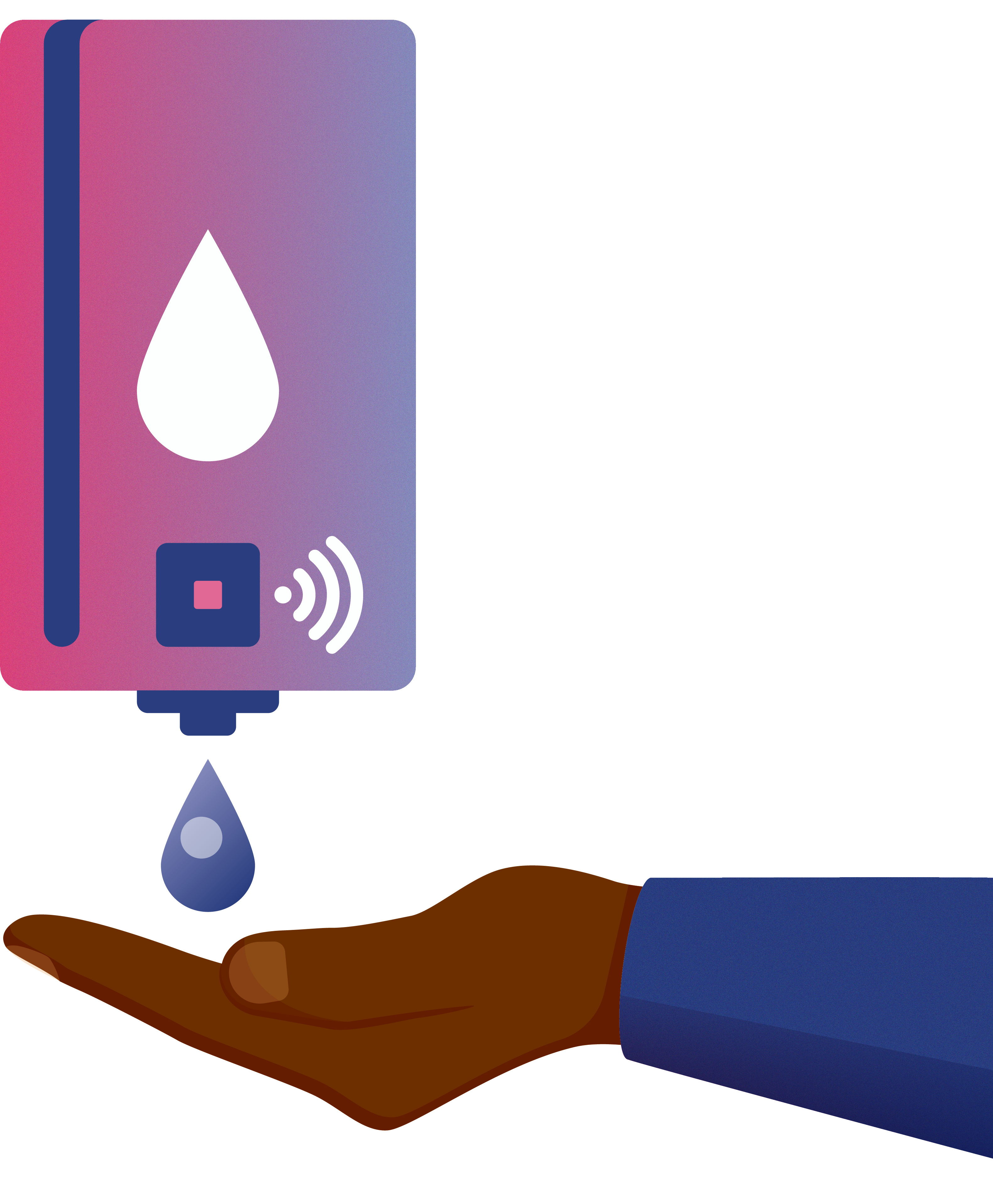 Illustration of a hand under a hand sanitizer dispenser