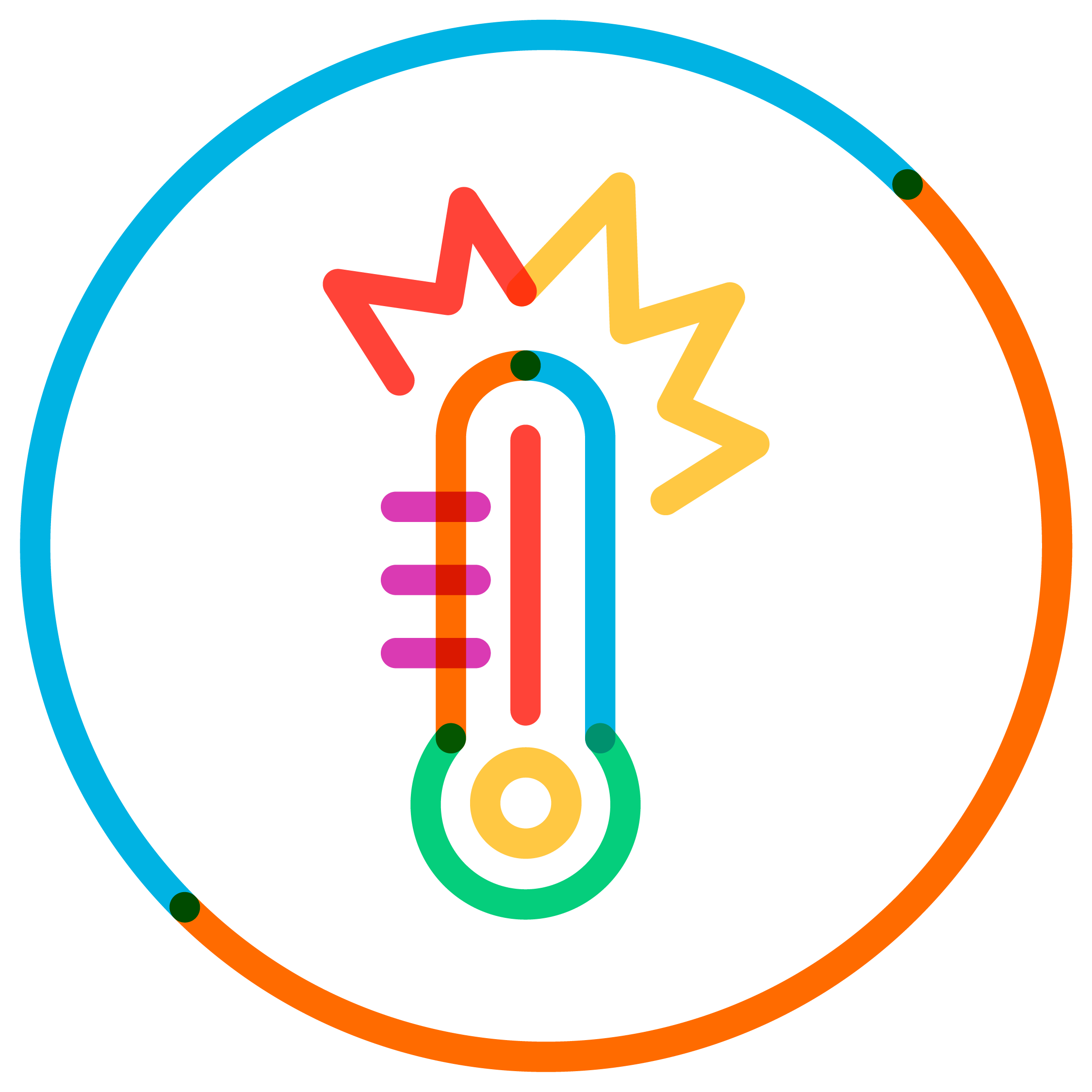 Multicolored line drawing illustration of a thermometer