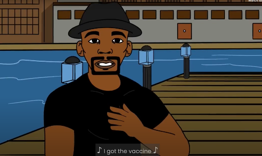 Screenshot shows a cartoon Black male rapping