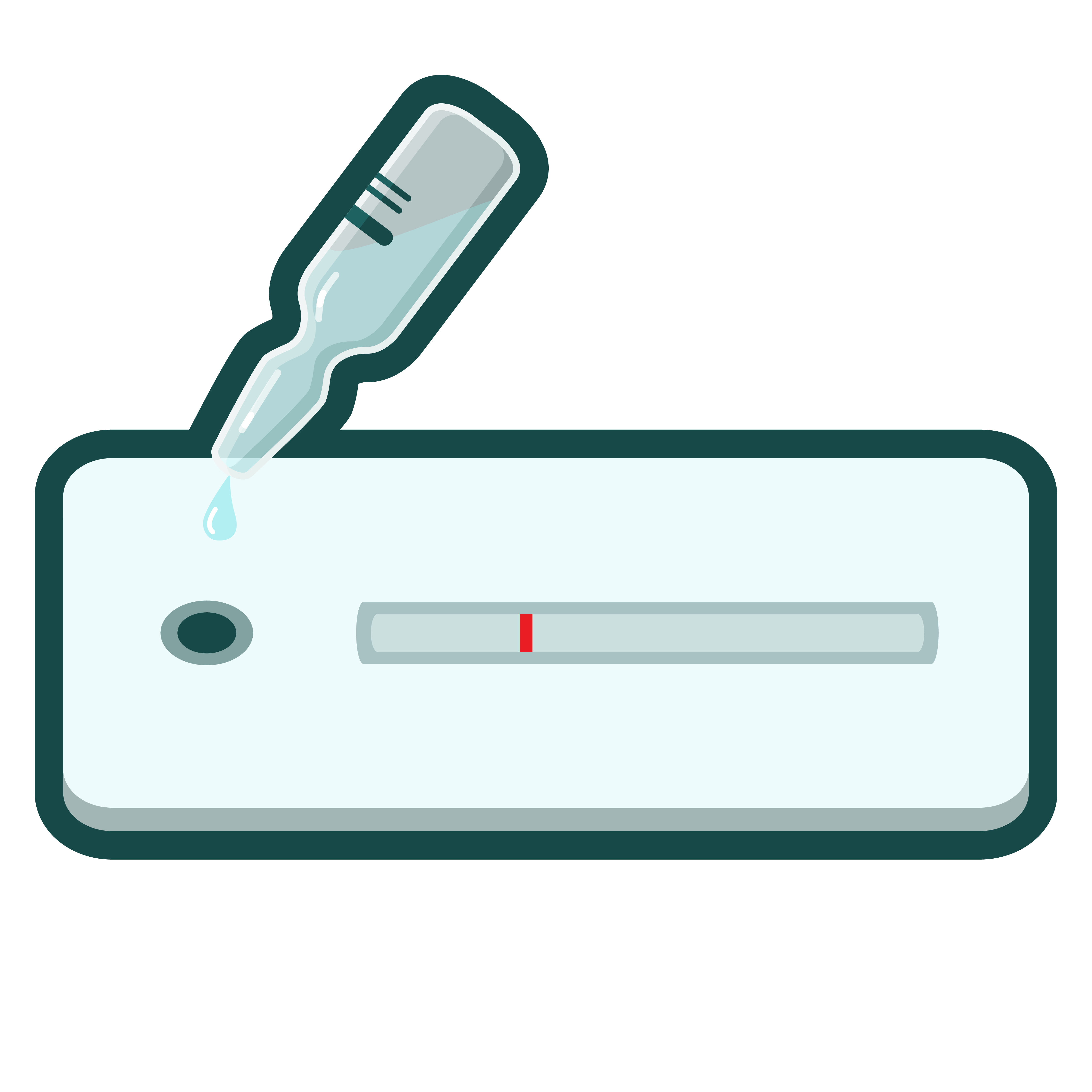 an illustration of a COVID-19 rapid test strip with a bottle dropping liquid into it