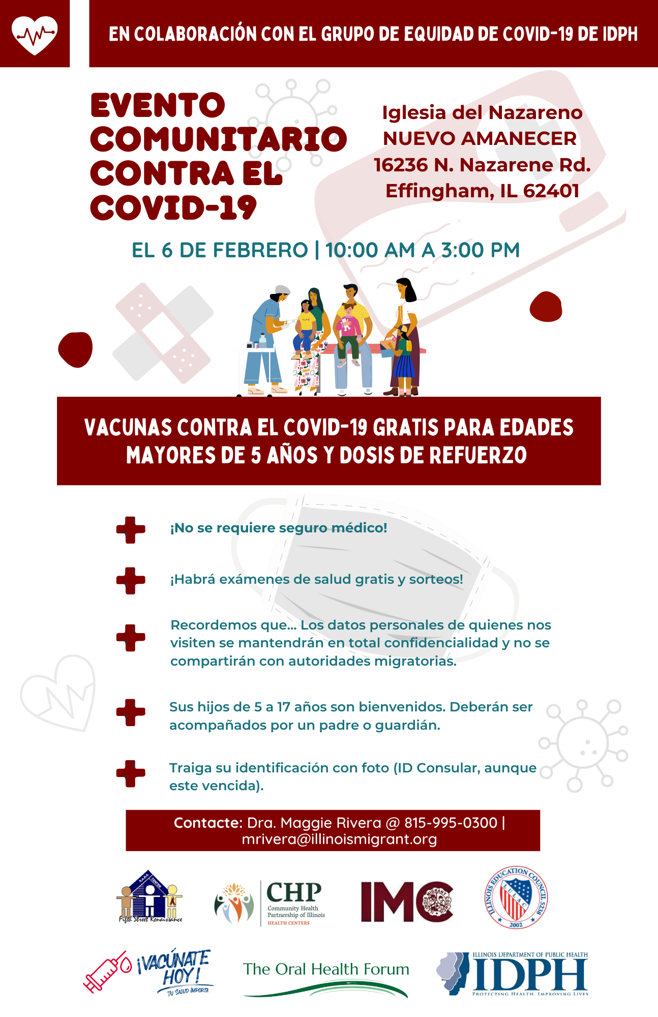 COVID-19 vaccine community event flyer in Spanish