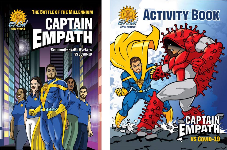 Series of comic and activity book covers feature Captain Empath
