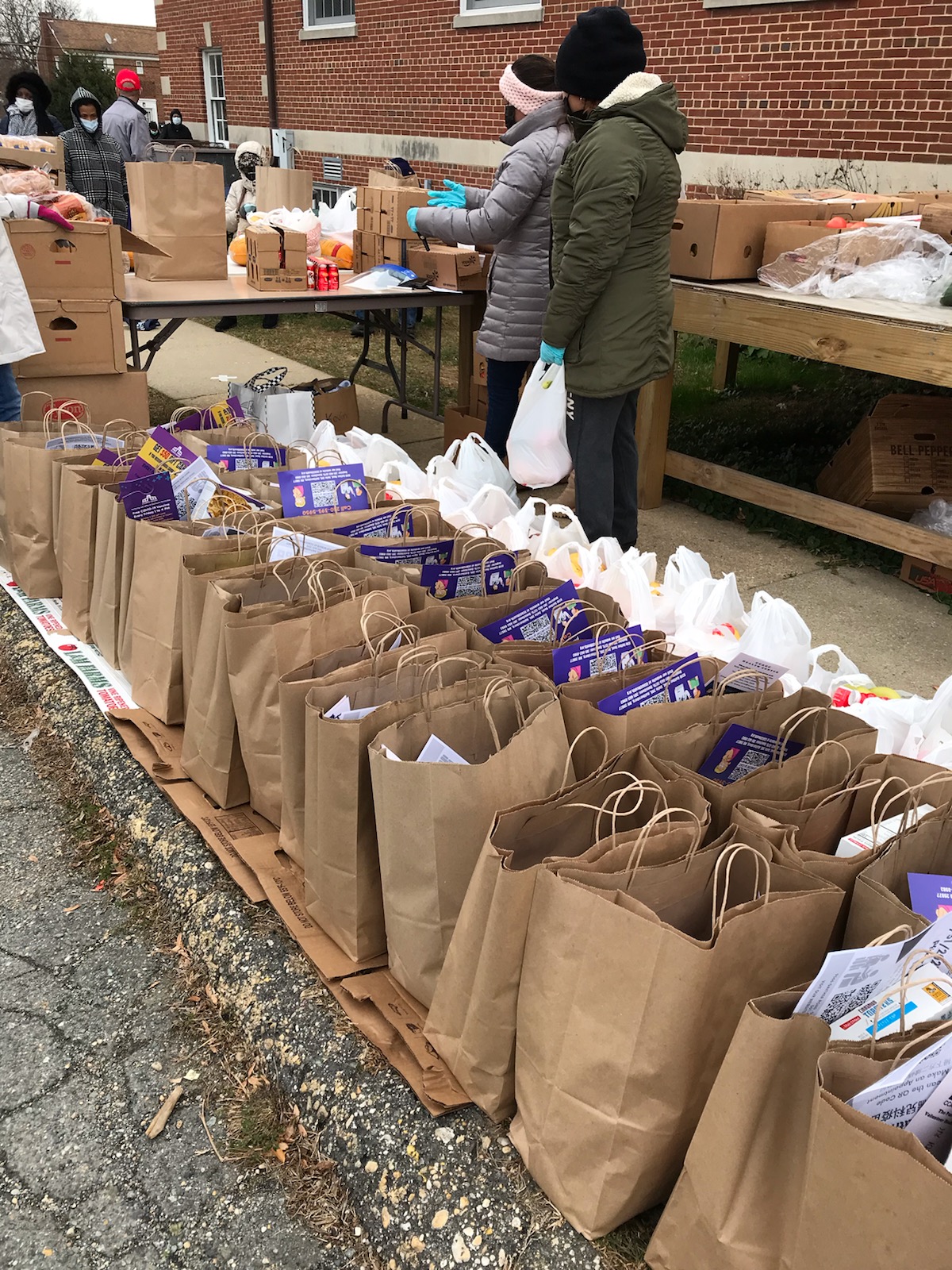 Bags of groceries on a sidewalk