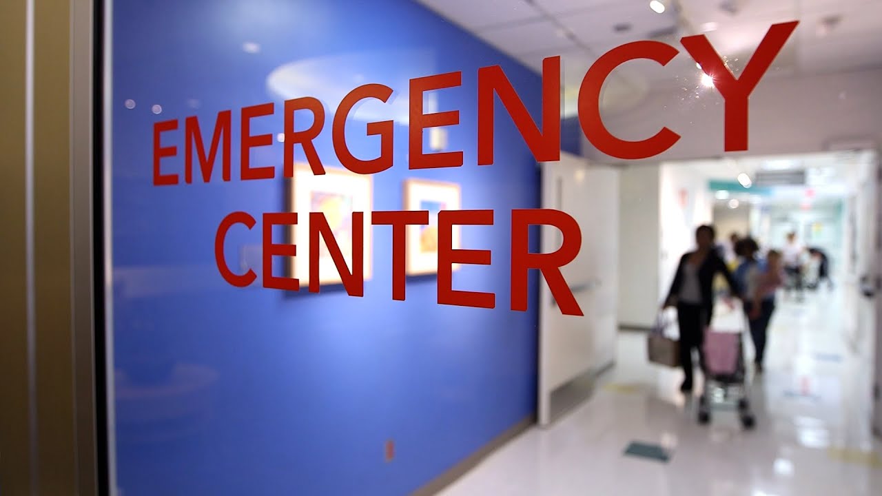 Close up of the "Emergency Center" on a hospital door