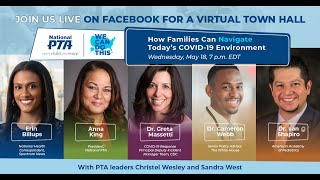 The intro page of a webinar shows photos of five panalists with the National PTA brand at the top. 