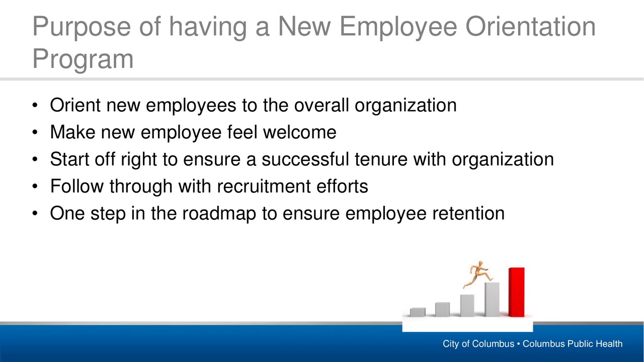 Webinar slide titled "Purpose of having a New Employee Orientation Program"