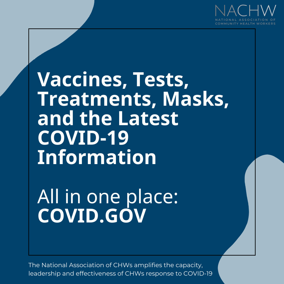 Text reads, "Vaccines, Tests, Treatments, Masks, and the Latest COVID-19 Information. All in one place: COVID.GOV"