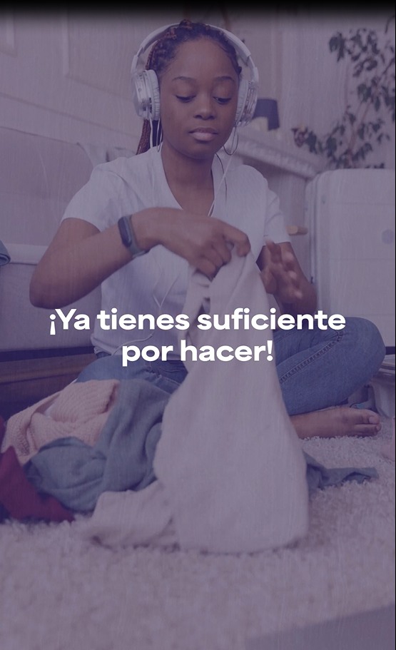 Graphic includes a Black woman folding laundry. Text says: You have enough to juggle!