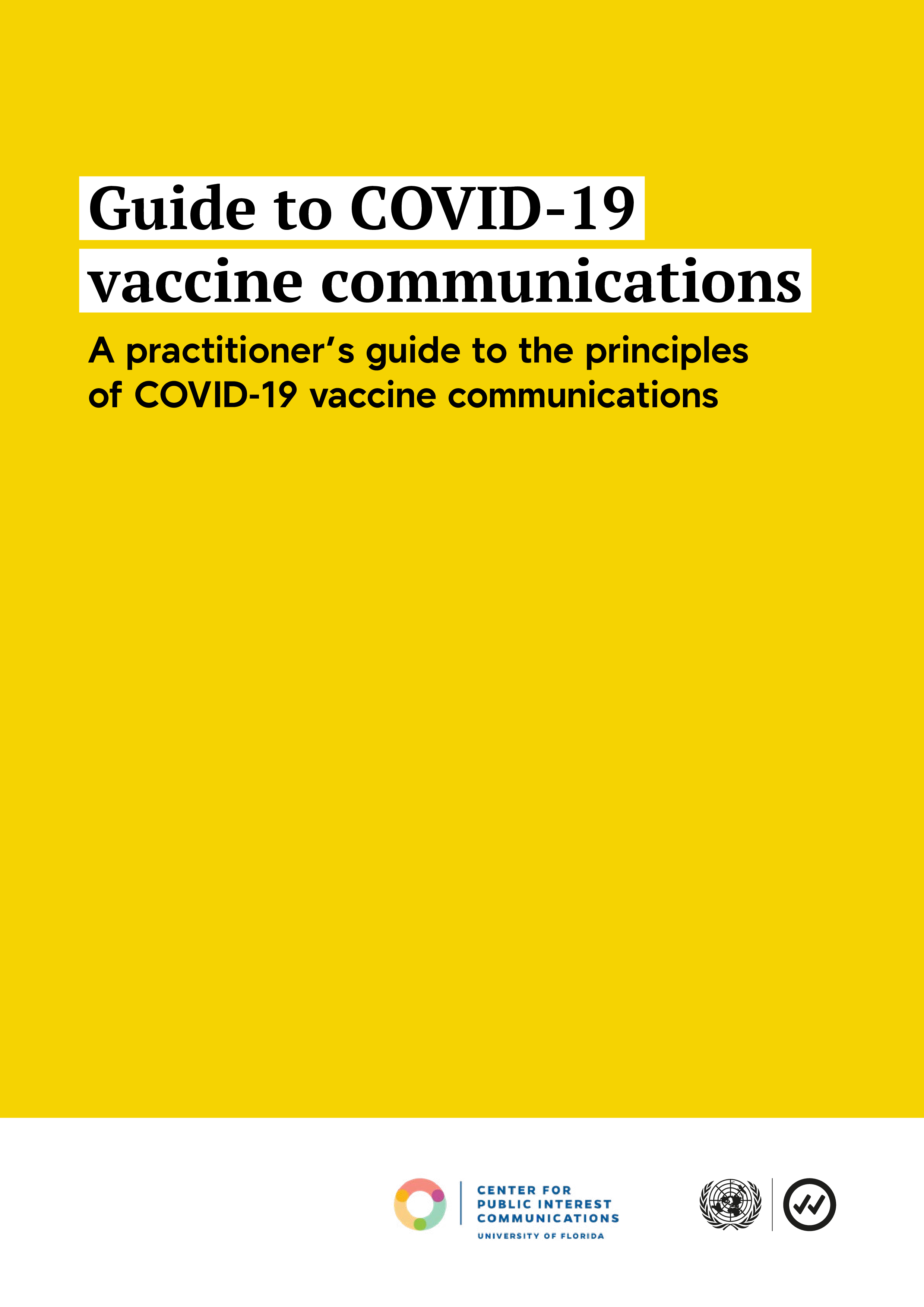 Report cover page reads 'guide to COVID-19 vaccine communications.'