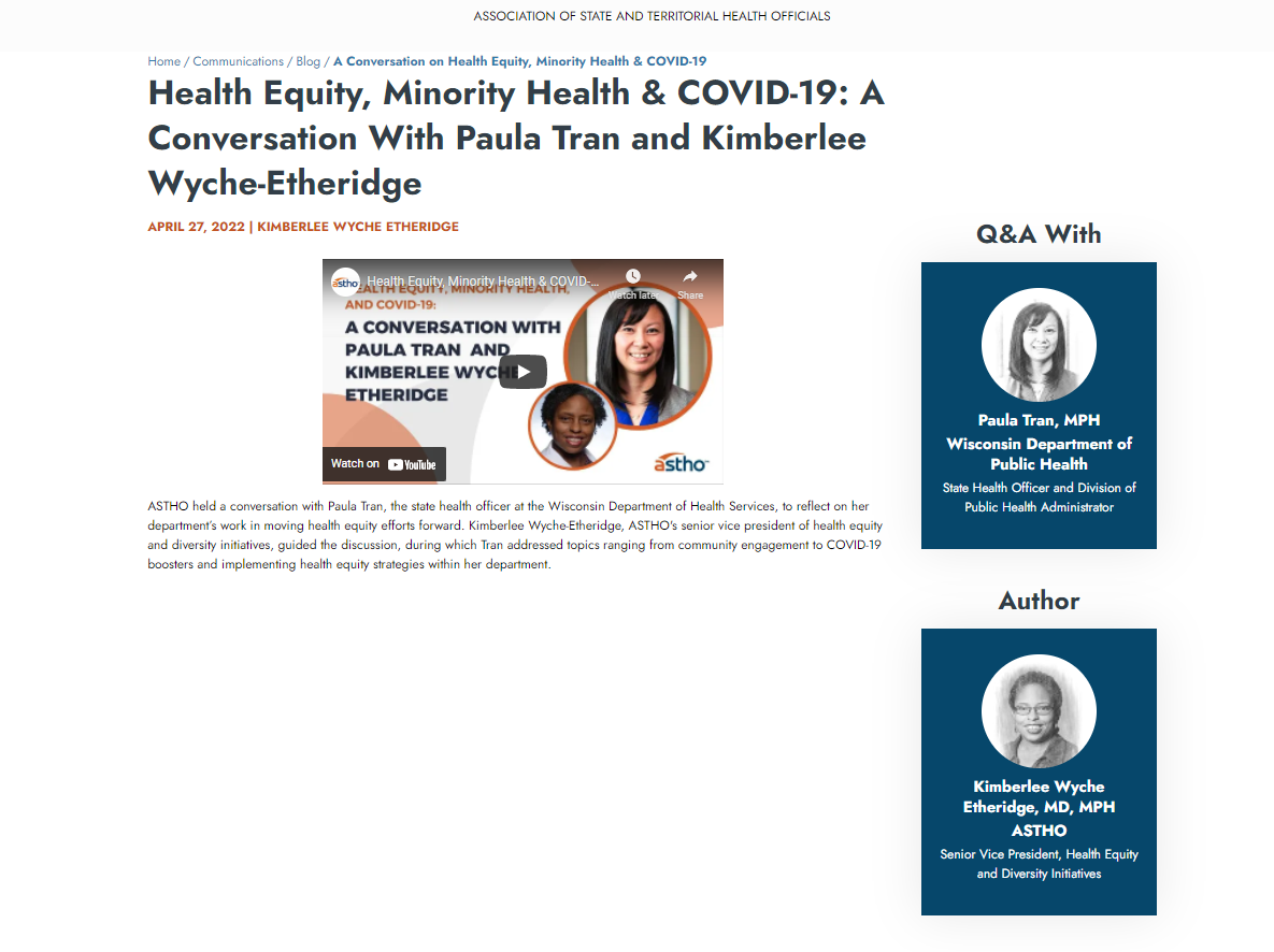 Website shows a video featuring  Paula Tran and Kimberlee Wyche-Etheridge and a description of the event below