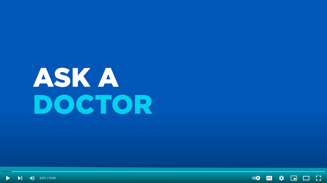 The words "ask a doctor": appear against a dark blue background. 