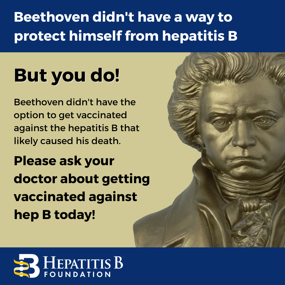 A bust of Beethoven next to text.