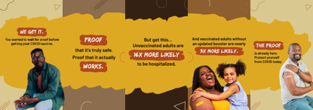 Set of graphics communicating to the Black Community to get vaccinated against COVID-19.