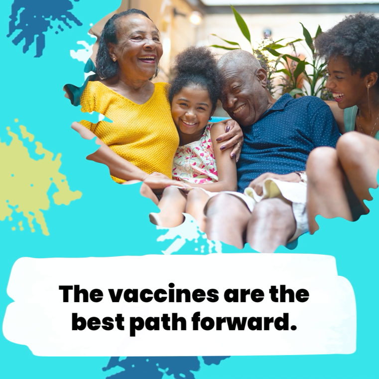 Black male and male youth and Black female and female youth. The text encourages everyone to get vaccinated to protect their families.  