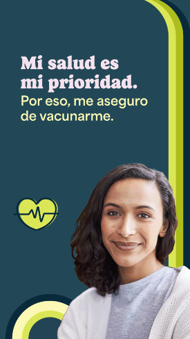 Smiling Black woman with long hair with message about staying up to date on routine vaccines.