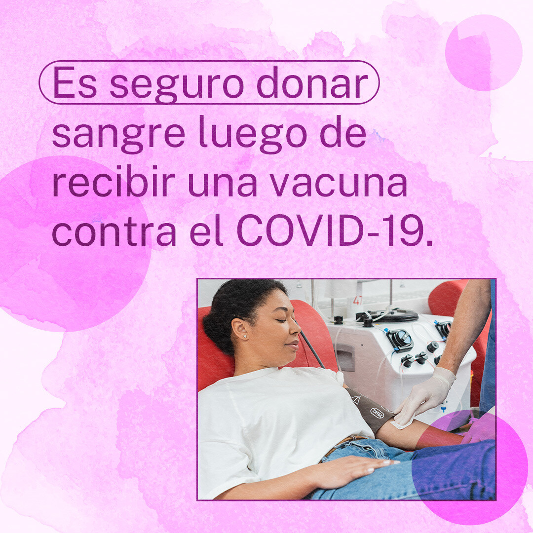 Graphic contains an image of a woman donating blood and states "it is safe to donate blood after receiving a COVID-19 vaccine"
