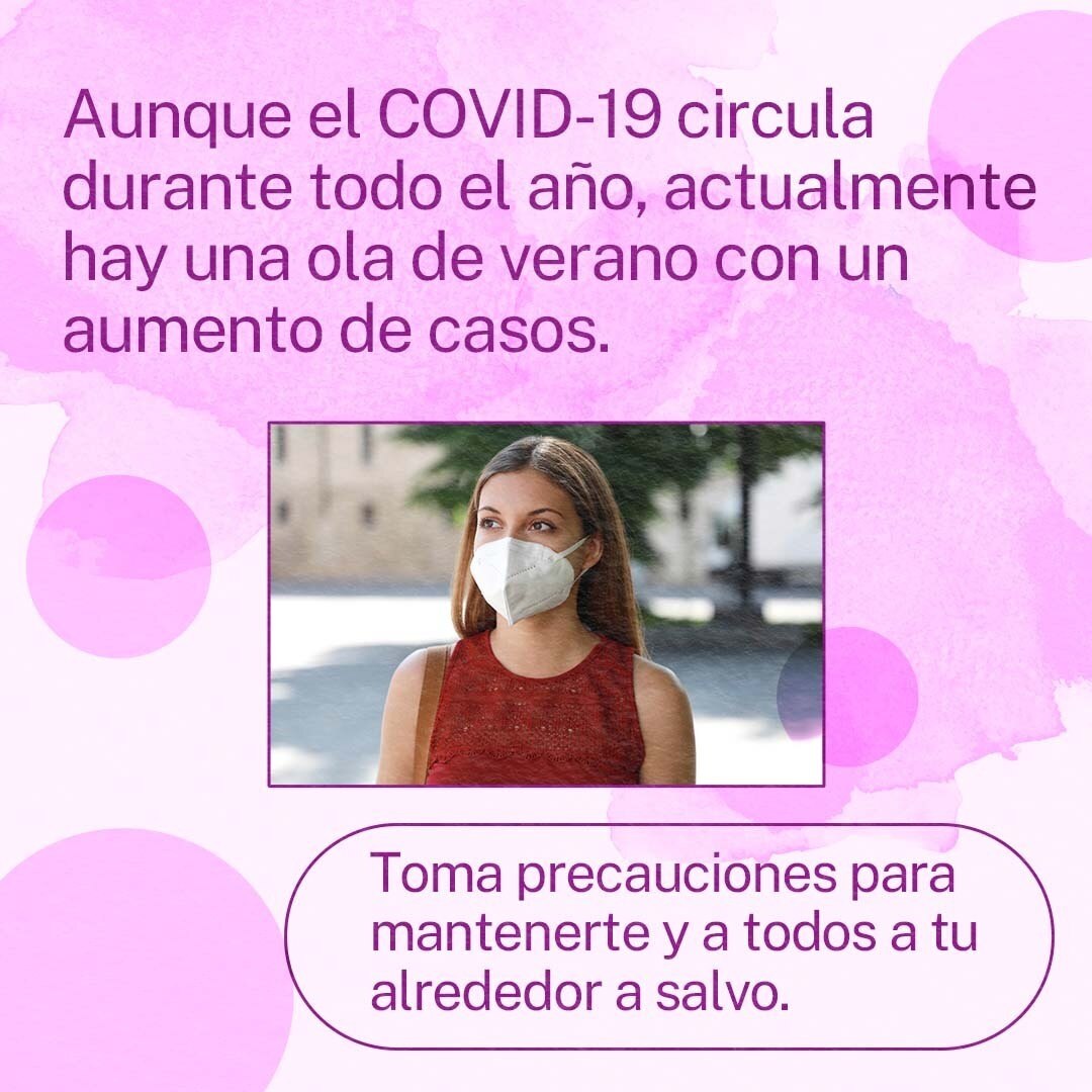 Graphic contains an image of a young woman wearing a face mask.