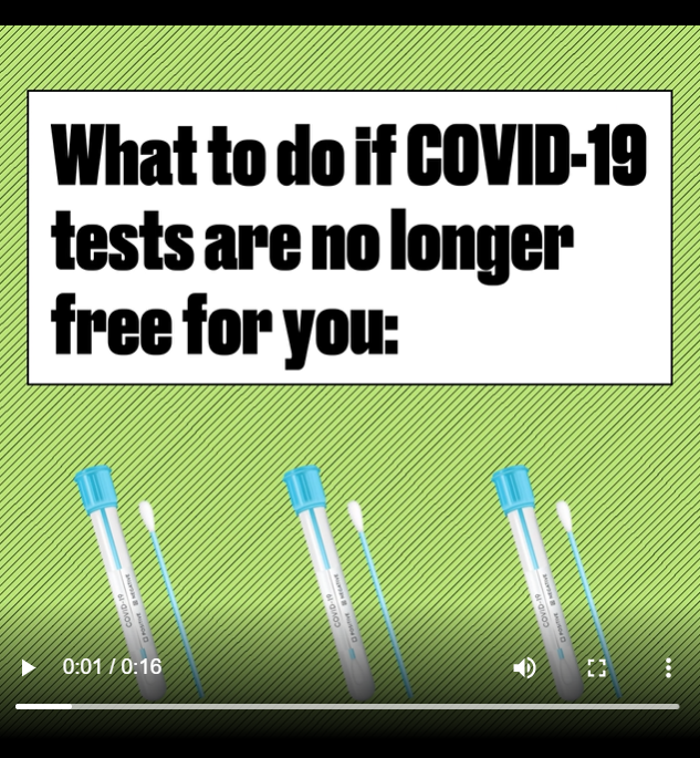 Image has a bright green background. Text appears above three images of COVID test swabs