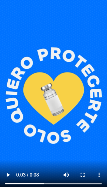 Thumbnail image of a social media video with a blue background and white text stating “I just want to protect you” circling around a yellow heart that contains a black KN95 style mask.