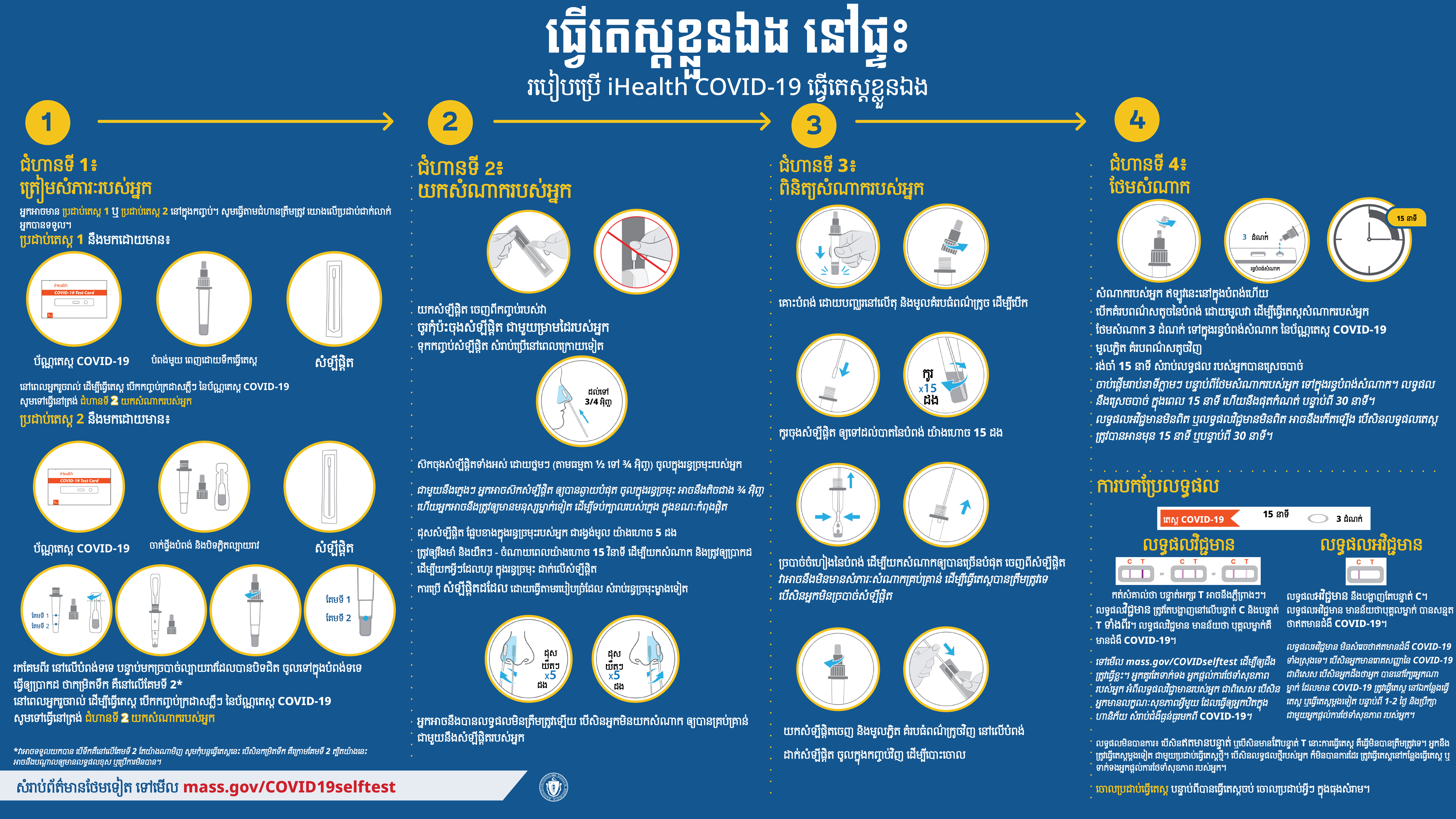 Full color Khmer COVID-19 Self-Test Instruction Sheet