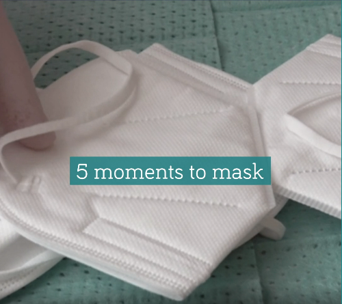 Text noting 5 moments to mask over an image of a mask