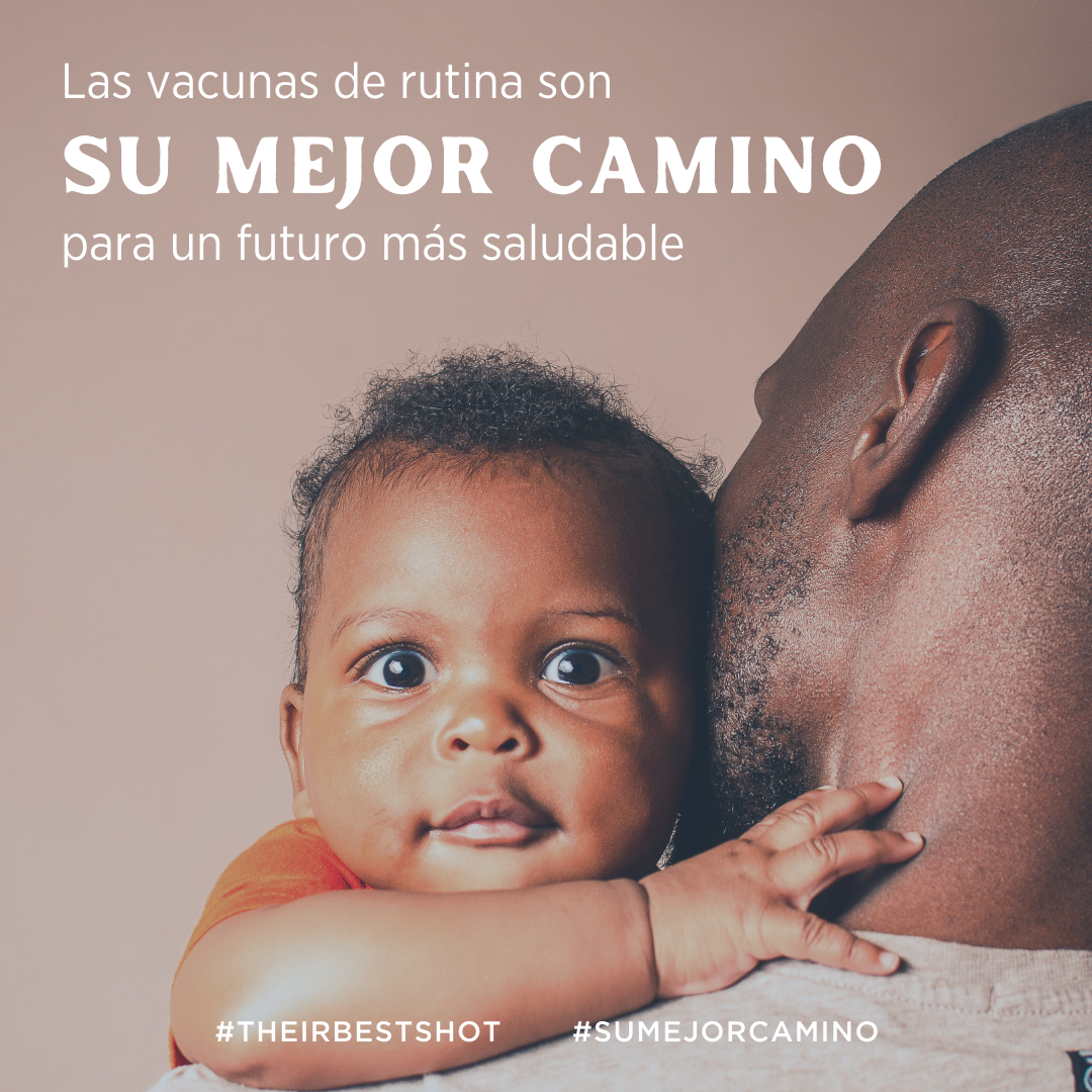 A Black father holds his baby close. Text reads, "routine vaccinations are their best shot for a healthier future."