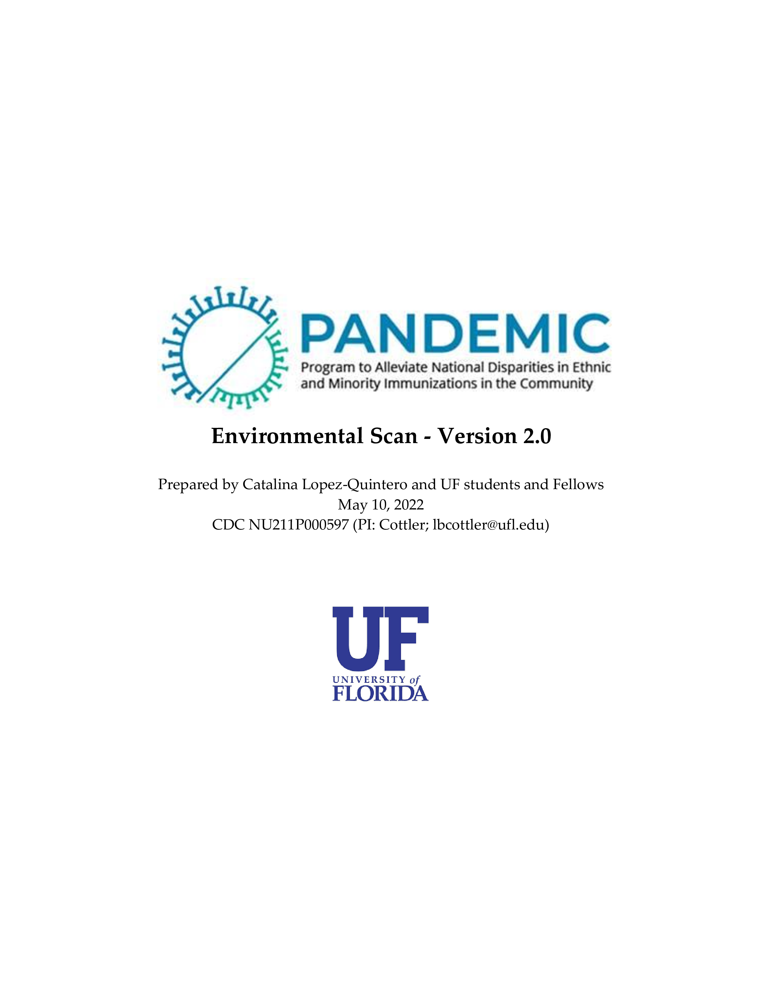 PANDEMIC - Program to Alleviate National Disparities in Ethnic and Minority Immunizations in the Community cover page