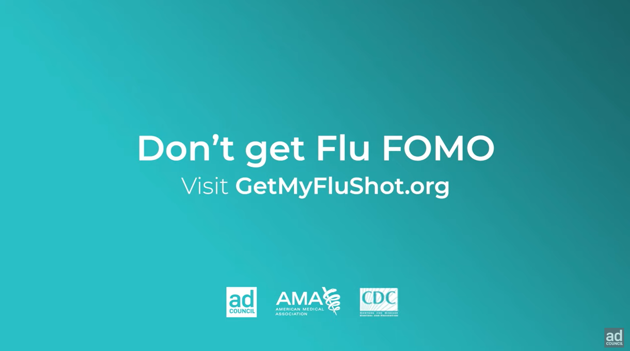Teal background with white text and Ad Council, American Medical Association, and CDC logos at the bottom.