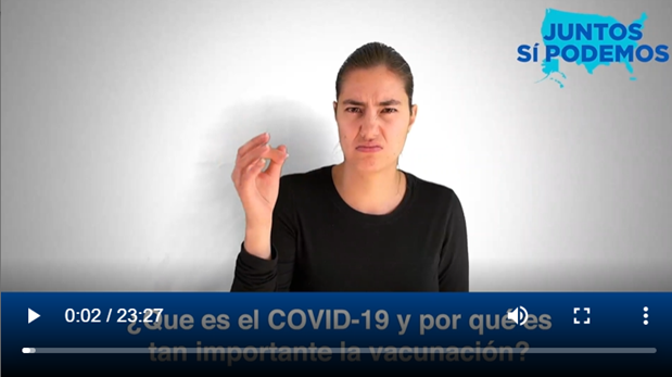 Screenshot of the Spanish video 'Facts about COVID-19' in American Sign Language from DHHS