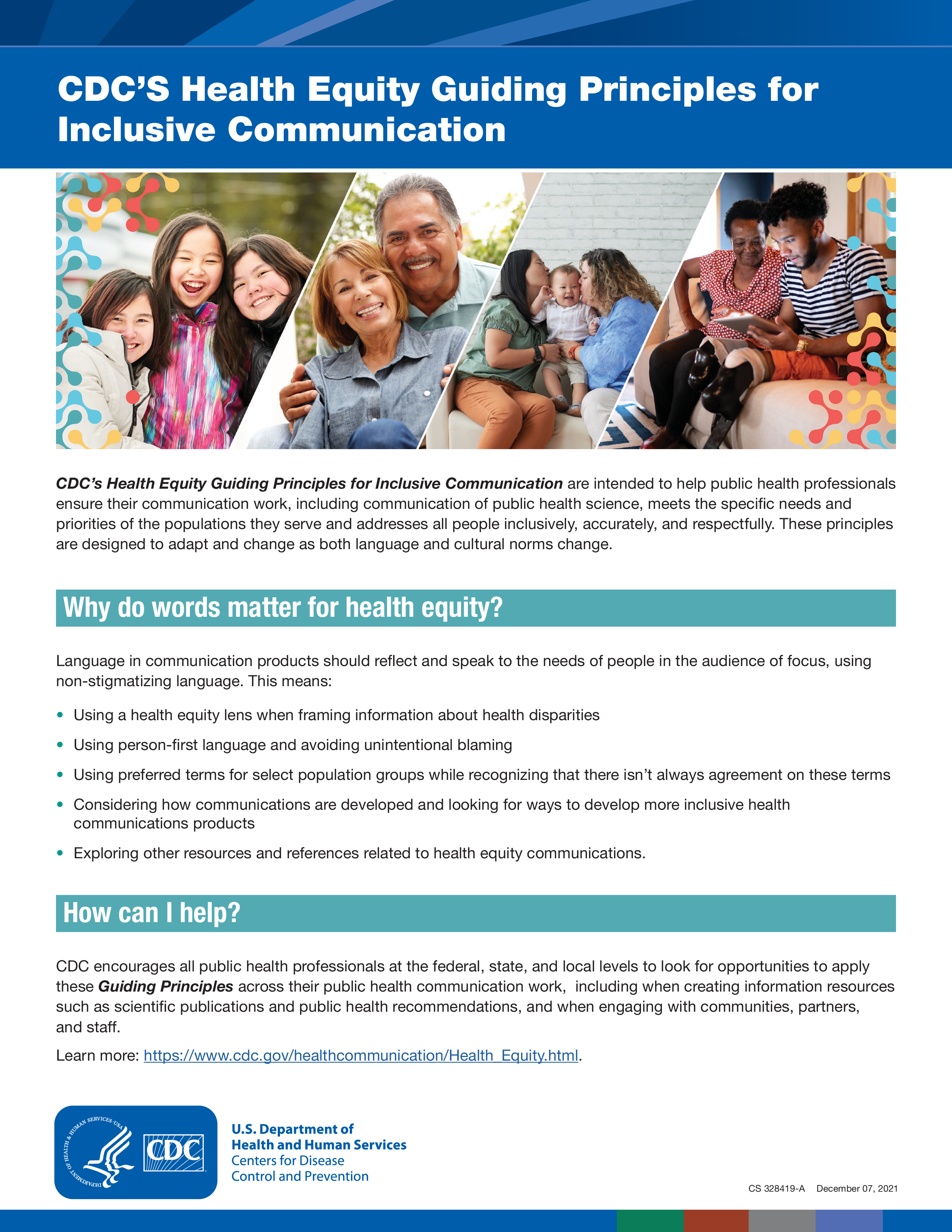 The top of the page shows four pictures side by side. The first includes 3 children smiling. The second shows a Hispanic couple. The third shows two moms kissing their baby. The fourth shows a Black mother and her teenage son. Below is text.