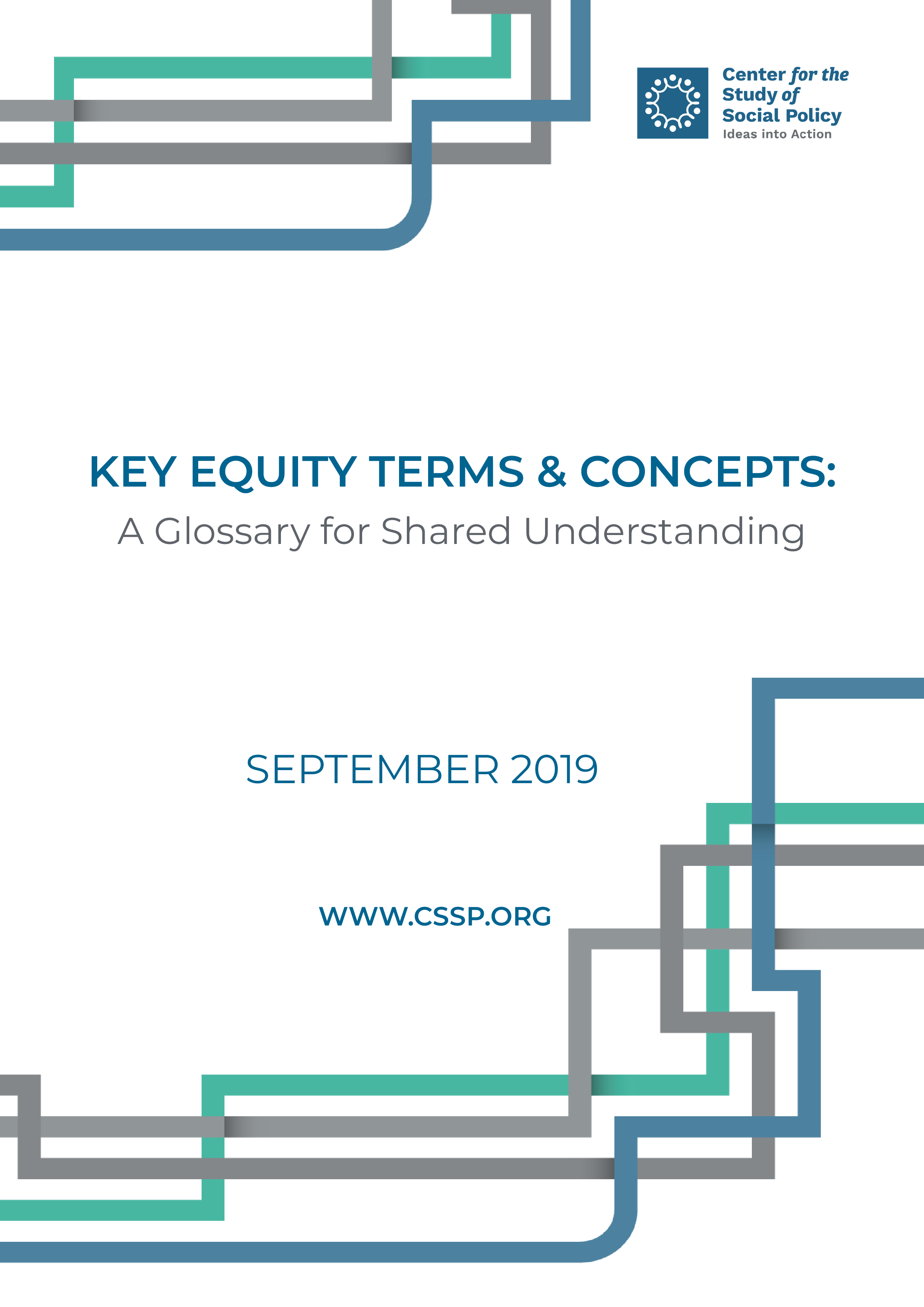 A report cover that reads "Key Equity Terms & Concepts: A Glossary for Shared Understanding"