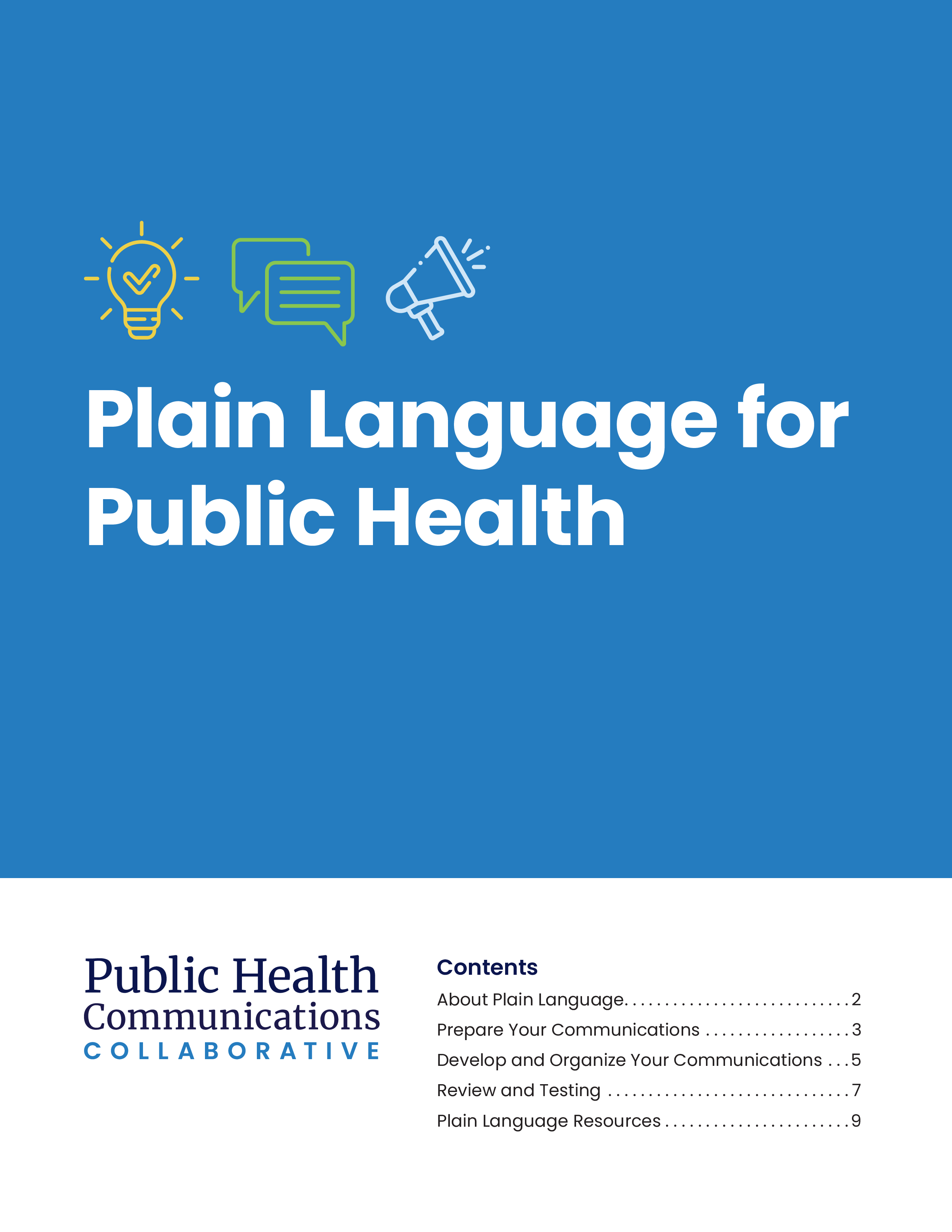 Plain language for public health report cover page