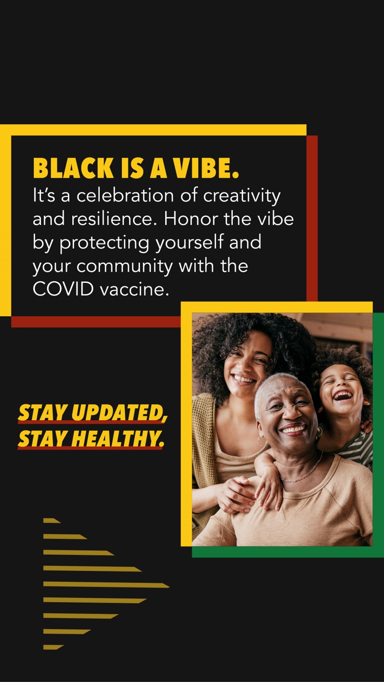 Graphic that contains a picture of an older black woman, an adult black woman, and a young black child smiling at the camera.