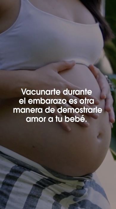 Video show multiple clips of pregnant people and reads, "Getting vaccinated during pregnancy is one more way you show your baby love. The COVID-19 vaccine helps protect your baby after they’re born. Babies under 6 months are at high risk of getting very sick from COVID-19. Talk to your doctor about keeping your little one safe from the start."