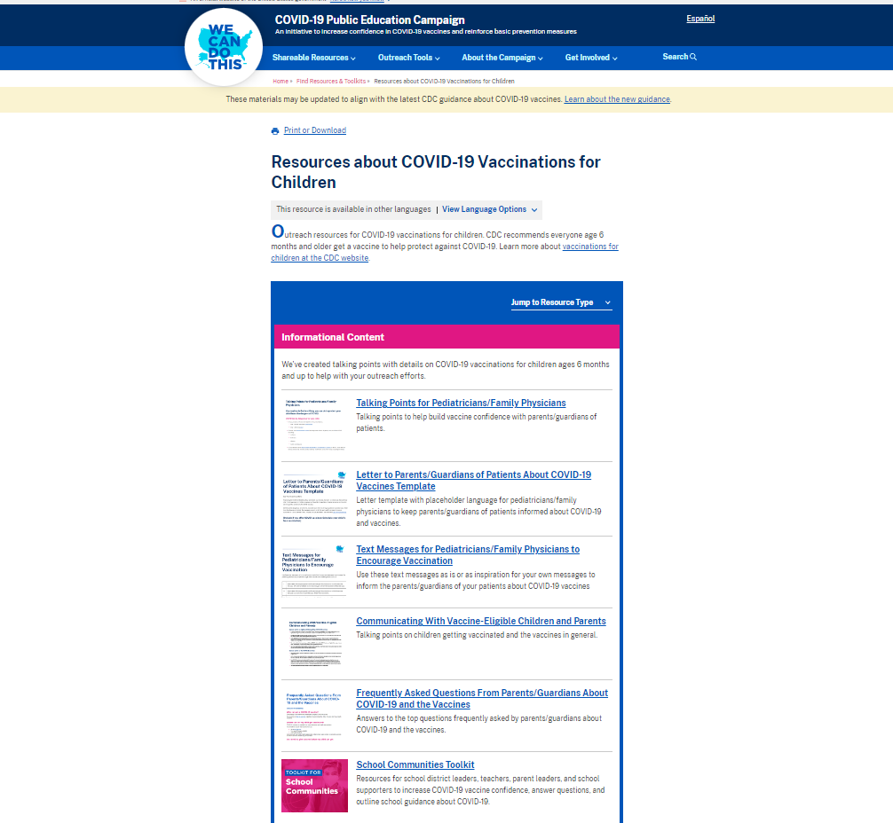Webpage shows a list of hyperlinked resources in a pink and blue color scheme