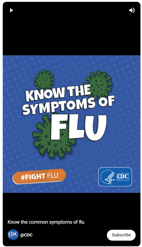 cartoon flu viruses with the text know the symptoms of flu