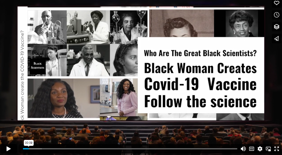 newpaper clipping that says who are the great Black scientists? Black woman creates COVID-19 vaccine follow the science with images of Black scientists