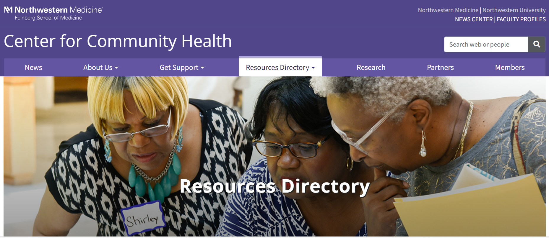 Website homepage displays three Black women working together, under text reading "Resources Directory."